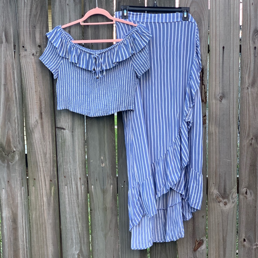 Xhilaration Blue + White Striped Matching Set